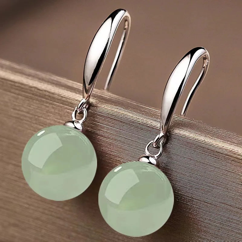 Vintage palace green jade earrings White Pearl 18K Gold 925 Sterling Silver Stud Earrings for Women Fine Jewelry Gift