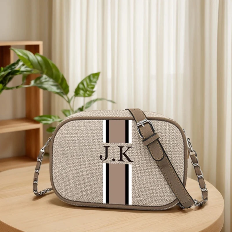 Customizable Stripe Canvas Messenger Bag for Women