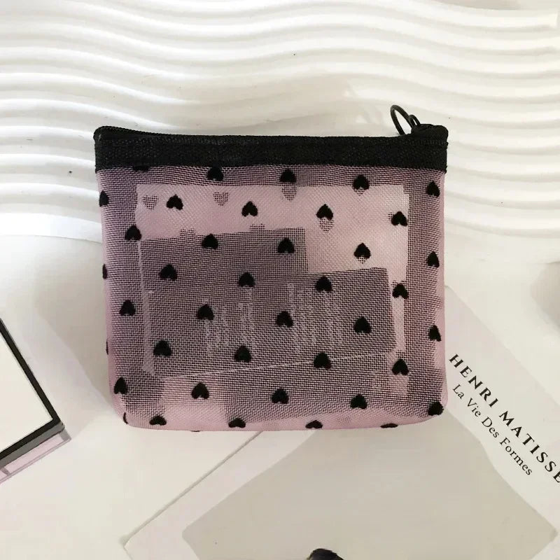 Women Black Small Coin Wallet Bags Mesh Transparent Earphone Money Key Card Holder Girl Small Purse Pouch