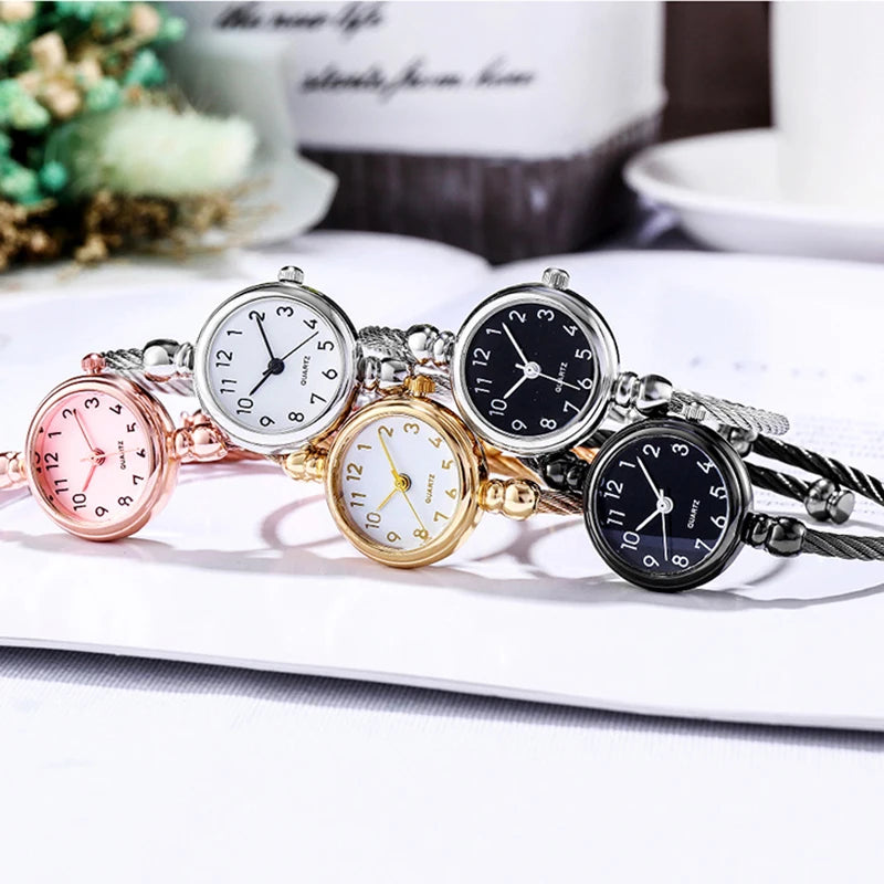 Small Gold Bangle Bracelet Luxury Watch Stainless Steel Retro Ladies Quartz Wristwatch Fashion Casual Thin Chain Watches