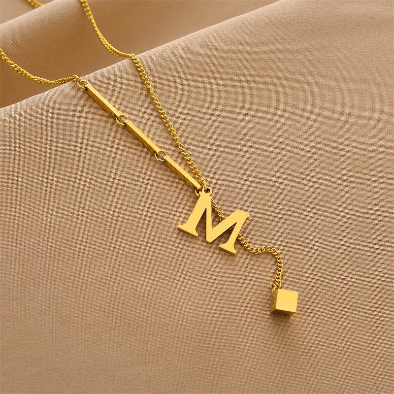 Initial Letter Stainless Steel Pendant Necklace for Women Fashion Gold Color Chain A-Z Alphabet Clavicle Necklaces Jewelry Gift