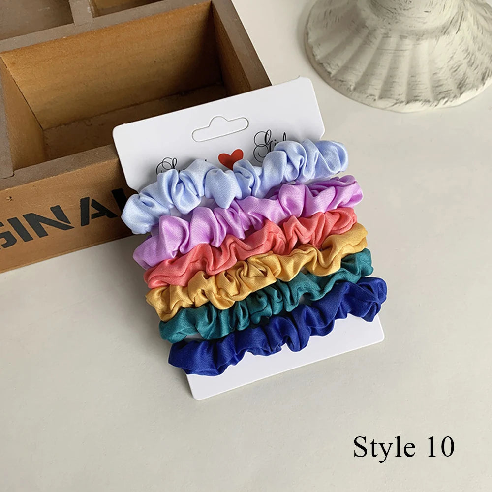 10pcs/pack Women Colorful Satin Silk Scrunchies Elastic Hair Bands Solid Color Dot Hair Ties Ponytail Holder Hair Accessories