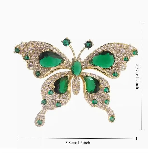 Retro Green Emerald Crystal Butterfly Brooches for Women Girls Elegant Badges Classic Lady Dress Suit Jewelry Accessories Gifts