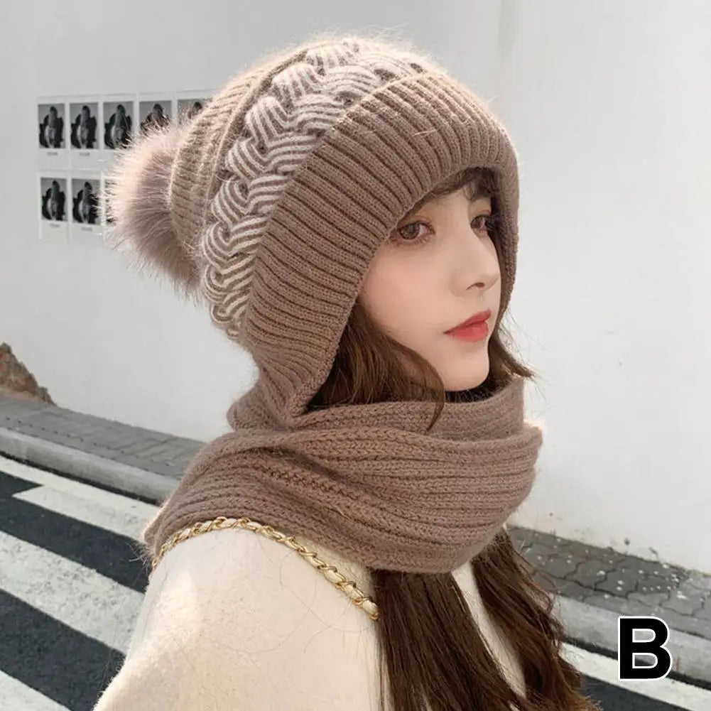 Women's Winter Warm All-in-One Knitted Hat Scarf, Comfortable Windproof Elastic Cycling Earmuffs Warm Hat Cold-proof Bonnet