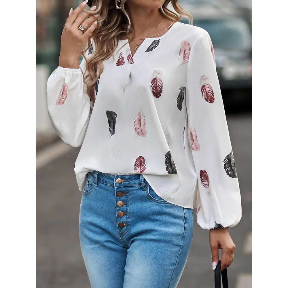 Chiffon Feather Pattern Shirt for Women