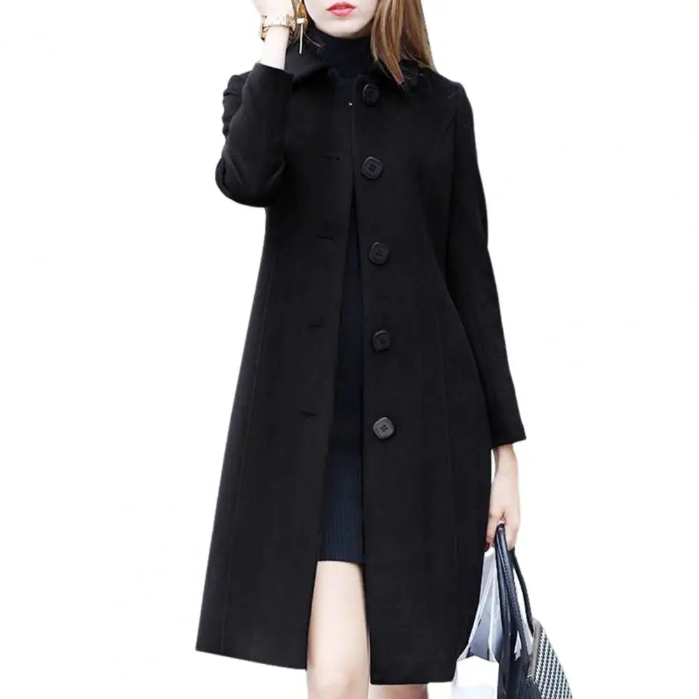 Elegant Soft Women Coat Mid-Length Single-Breasted Turn-down Collar Cardigan Plus Size Warm Lapel Winter Jacket