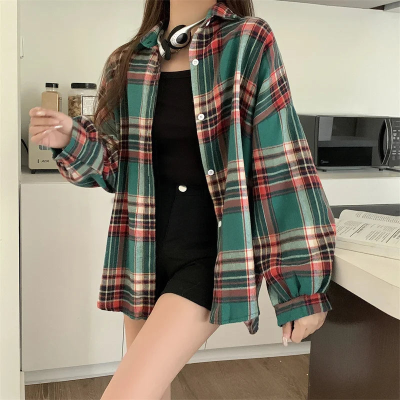 Vintage Plaid Check Shirt for Women