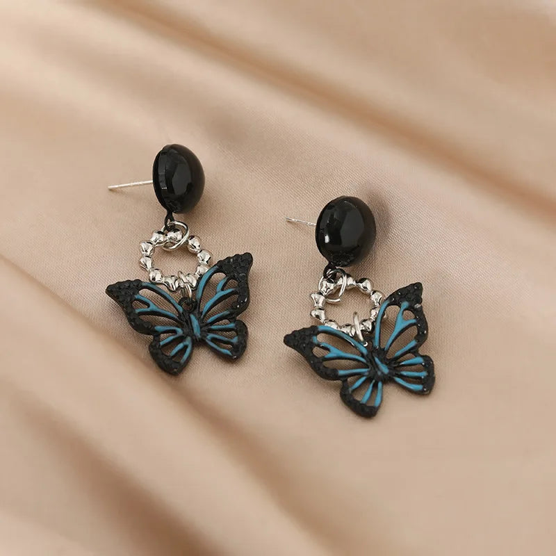 Korean Asymmetric Hollow Black Heart Dangle Earrings For Women Temperament Exaggerated Drop Earrings Party Jewelry